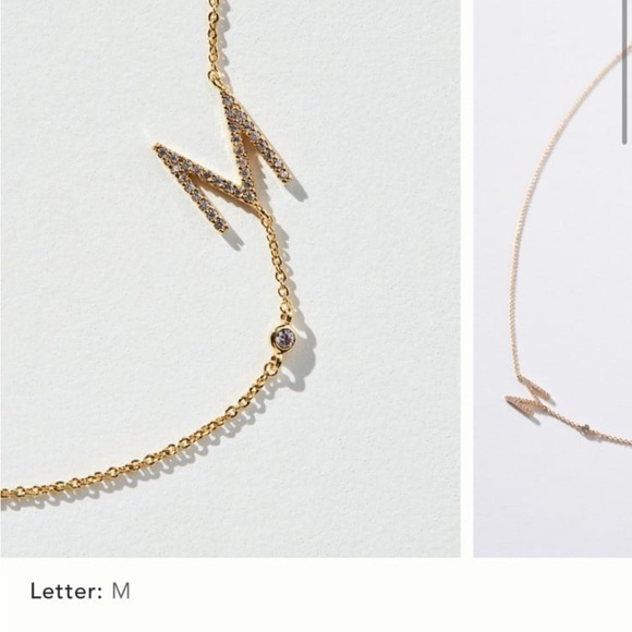 Anthropologie Gold 'M' Initial Pendant Necklace with Crystal Accents - Picture 4 of 8